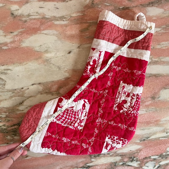 Hand Made Quilted Christmas Stocking Red White Adorable Heart Quilting Vintage - Picture 3 of 5